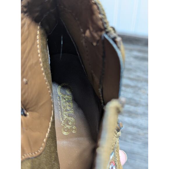 Carlos Women's Brown Embroidered Leather Upper Cowboy Ankle Boots Size 6.5 M - Picture 7 of 7
